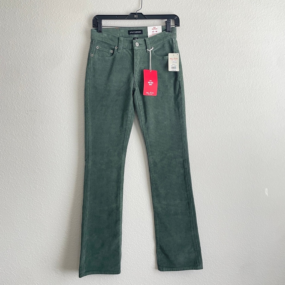 Lucky Brand Mid Rise Sweet Boot Cut Corduroy Pants Fairytale Green 00/24R NWT